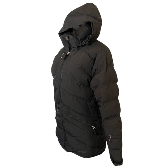 Marmot Womens 700 Fill Duck Down Insulated Puffer Jacket w Hood Black Sz Medium - Picture 3 of 7